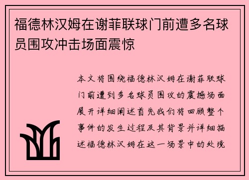 福德林汉姆在谢菲联球门前遭多名球员围攻冲击场面震惊